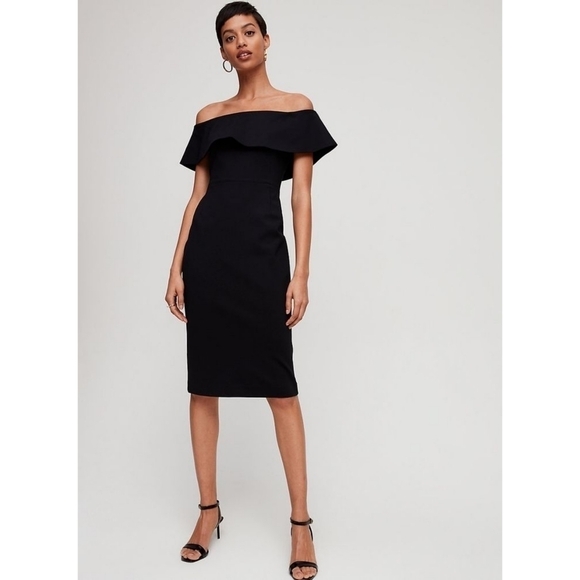 Aritzia Babaton Ruslan Off the Shoulder Black Midi Dress Size 10 - Picture 1 of 5